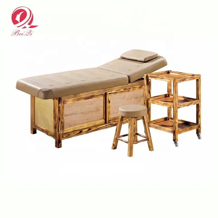 Luxury beauty salon furniture portable wooden spa facial bed massage bed table with cabinet for salon