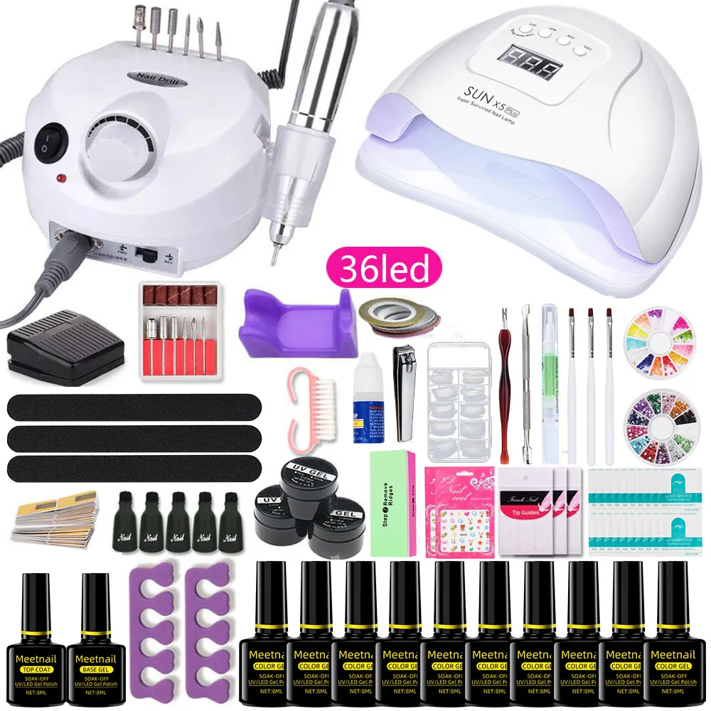 MEETNAIL OEM 35000rpm professional electric nail drill for salon nail supplies acrylic nail kit with uv lamp