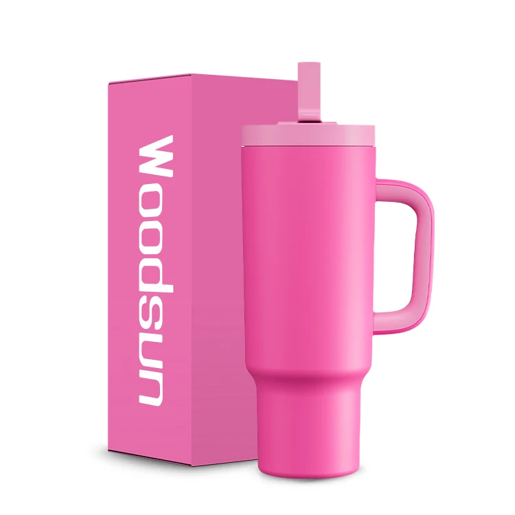 Fashion Sustainable Travel Mug 40oz Tumbler With Handle 2 In 1 Straw And Sip Lid Double Insulated Tumbler