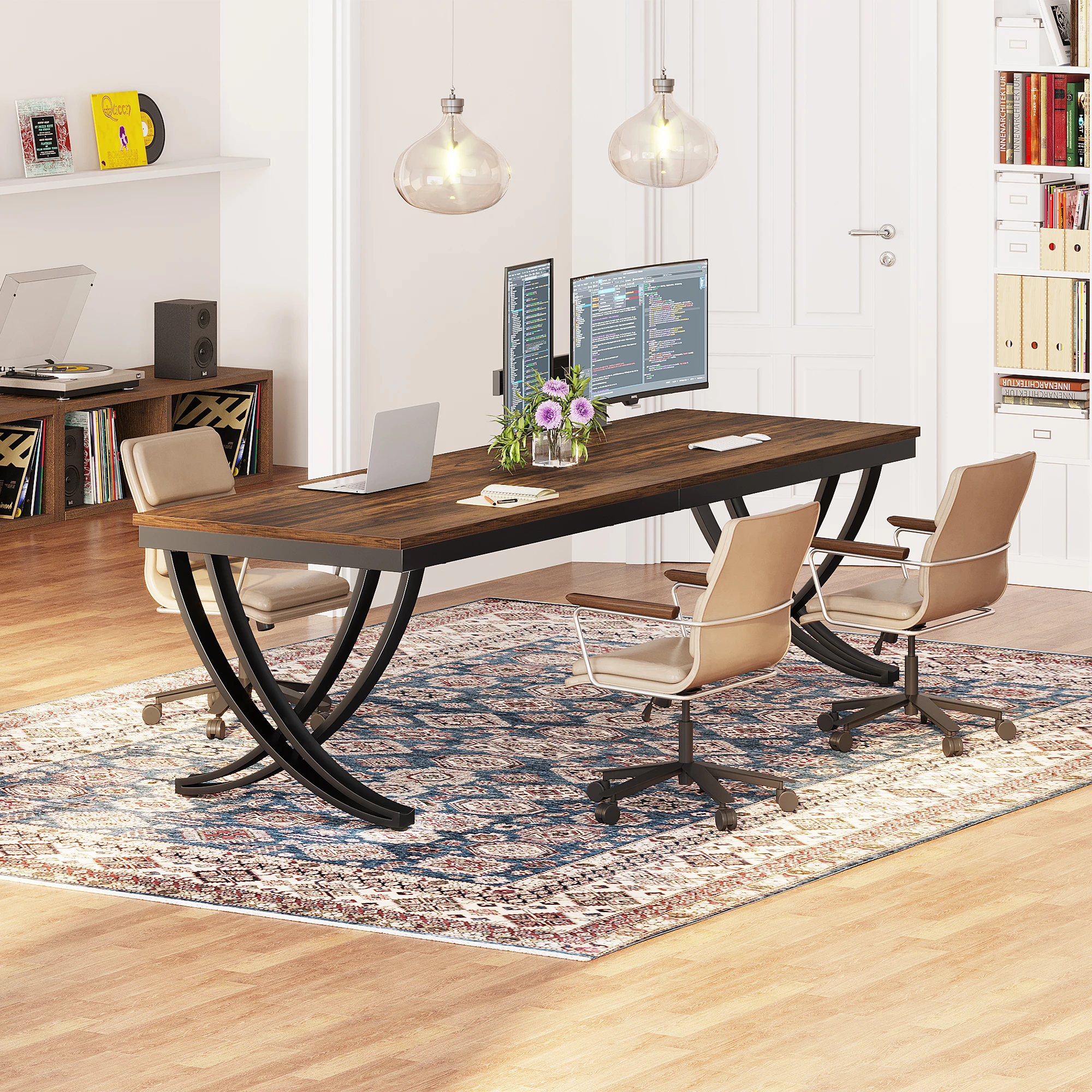 2024 Design modern MDF wooden 2 person office work desk conference table 2 m extra long for home office and commercial workplace