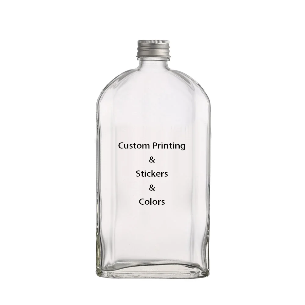 Stcoked Flat Flask Bottle 16 oz 500 ml Clear Cold Brew Coffee Juice Glass Bottle for Beverage Liquor Tea