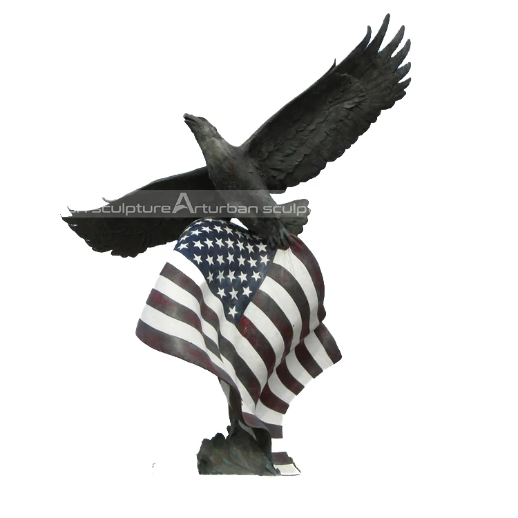 Eagle statue with american flag art bronze animal bird sculpture eagle statue
