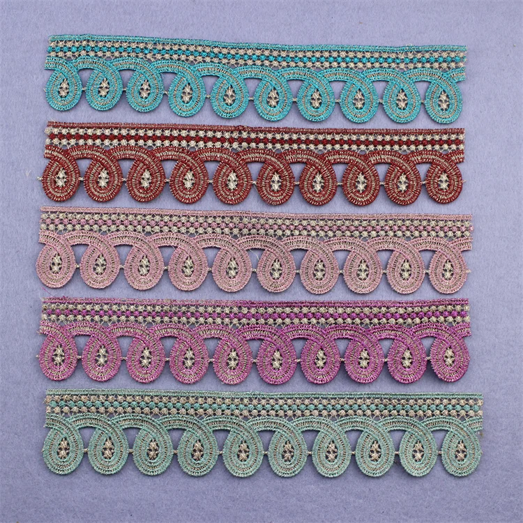 Embroidered Chemical Lace Trimming Border Red Black Narrow Guipure Thread Embroidery Polyester Gold Lace Trim