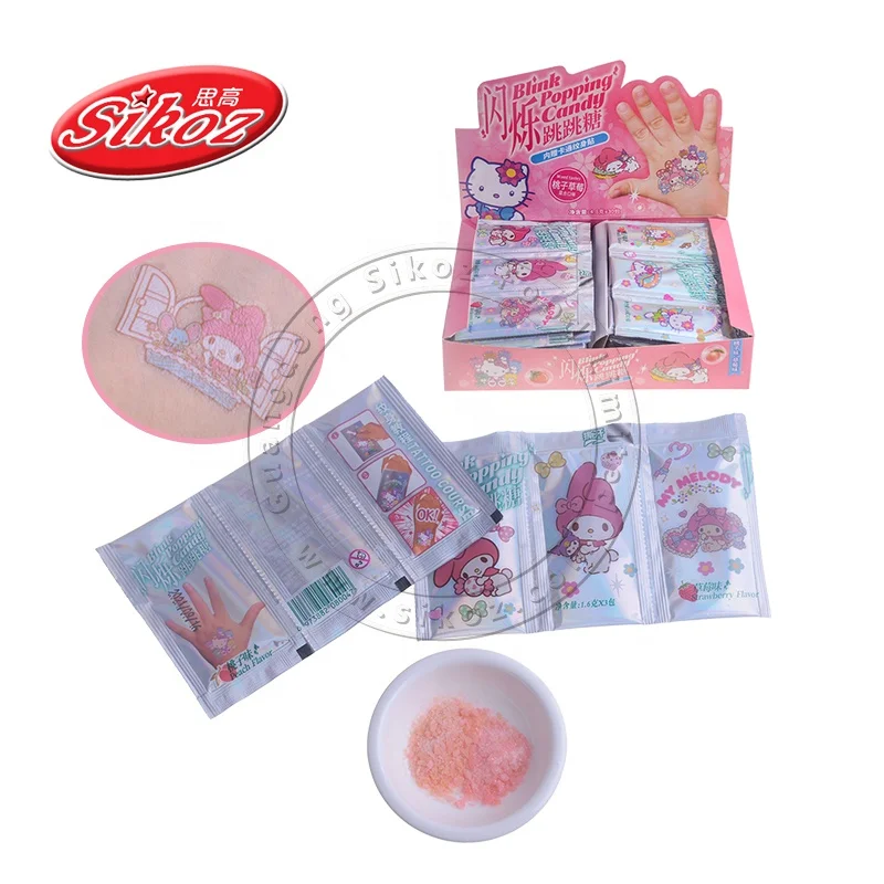 Fruit Flavor blink Popping Candy with tattoo sticker