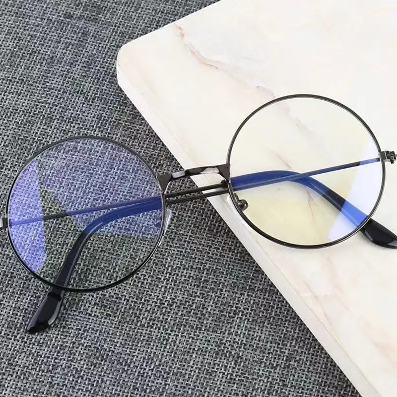 2023 Anti Blue Light Glasses Retro Metal Optical Glasses Round Flat Glasses