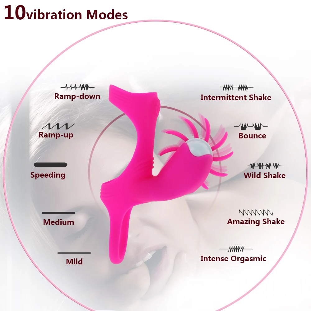 Free Custom Box - Oral Adult Products Penis Ring Vibrator Rotation Tongue Licking Clitoris Stimulator Male Silicone Cock Rings