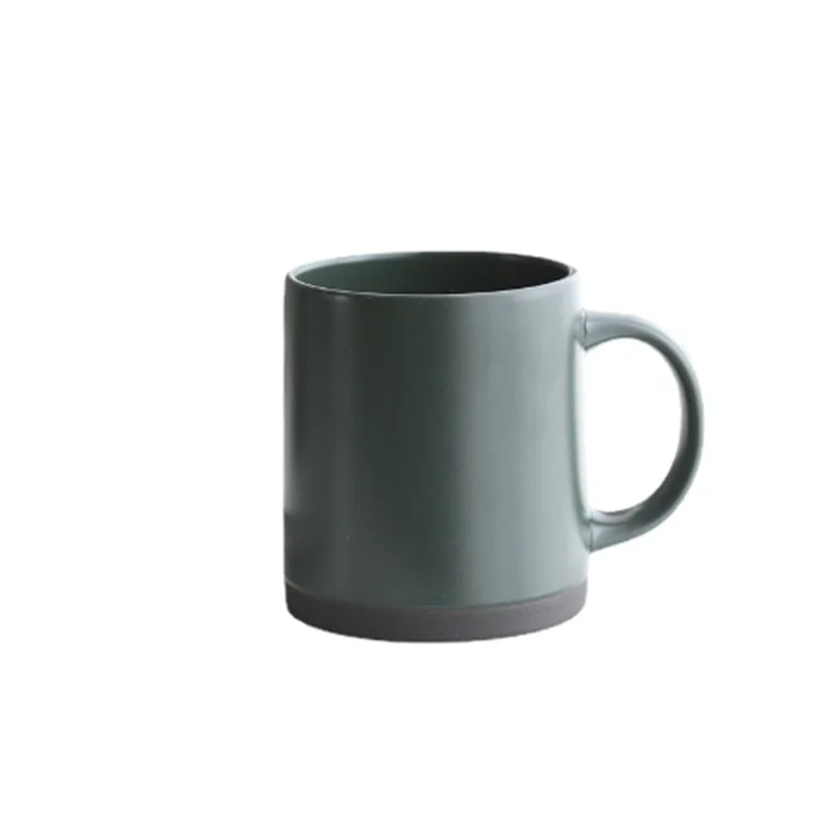 Newest Matte green ceramic mug carving logo can order gift coffee cup cereal breakfast cup wholesale