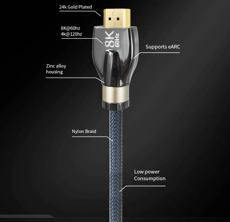 Zinc Alloy Metal Housing HDMI Line 8k Flexible Cord HDMI 21 8K UHD 8K 48Gbps HDMI Cable