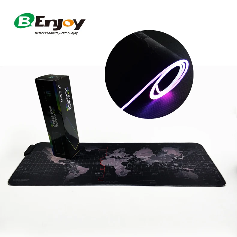 Пользовательская печатная карта мира большой Расширенный резиновый светящийся светодиодный светящийся RGB компьютерный игровой коврик для мыши