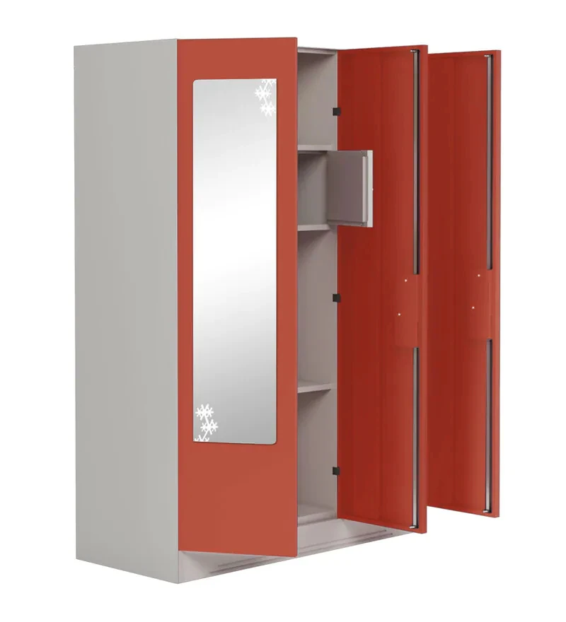 Guangzhou Foshan Factory Price Painting Steel Cupboard 3 Door Metal Customized Steel Wardrobe With Mirror