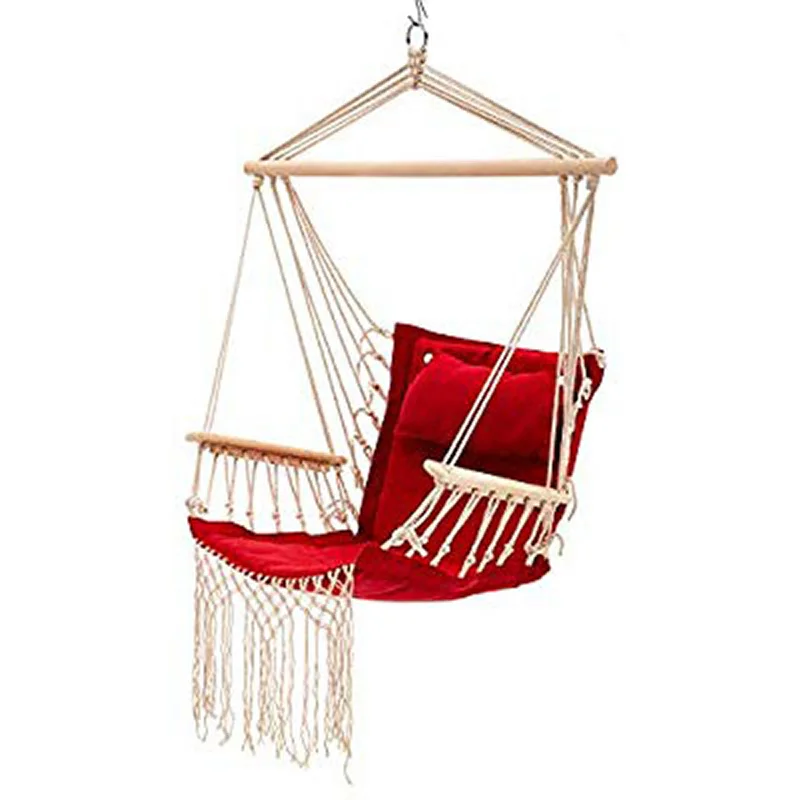 Wood Stick Robust and Durable Hommock Chair Outdoor Swing Chair with Handrail and Tassels