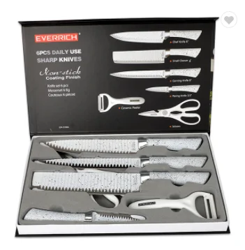 Everrich Hot Sales 6pcs Hot New Products Color Knife Set With Gift Box Packing High Quality Kitchen Knives