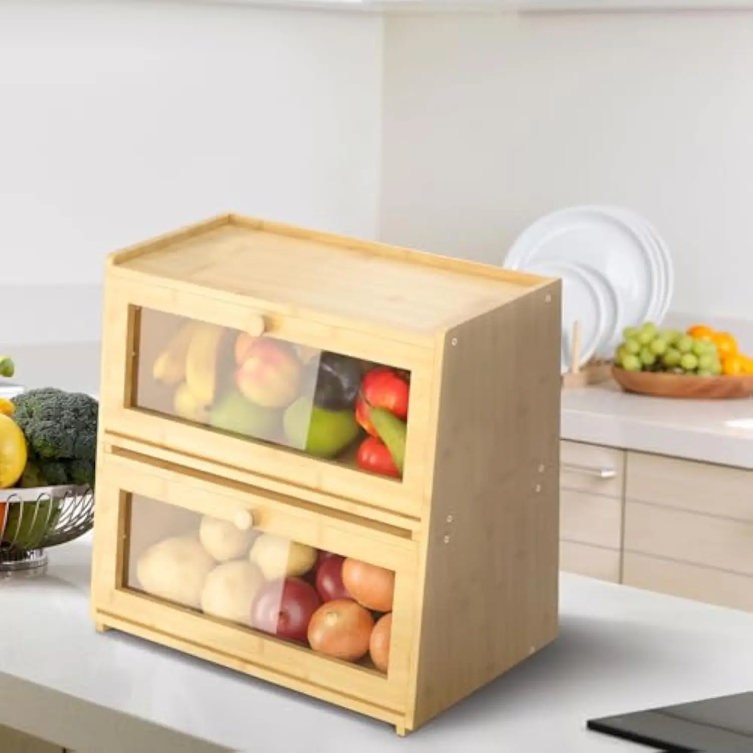 Custom Large Capacity Bamboo bread storage box  For Baking Workstation bread box