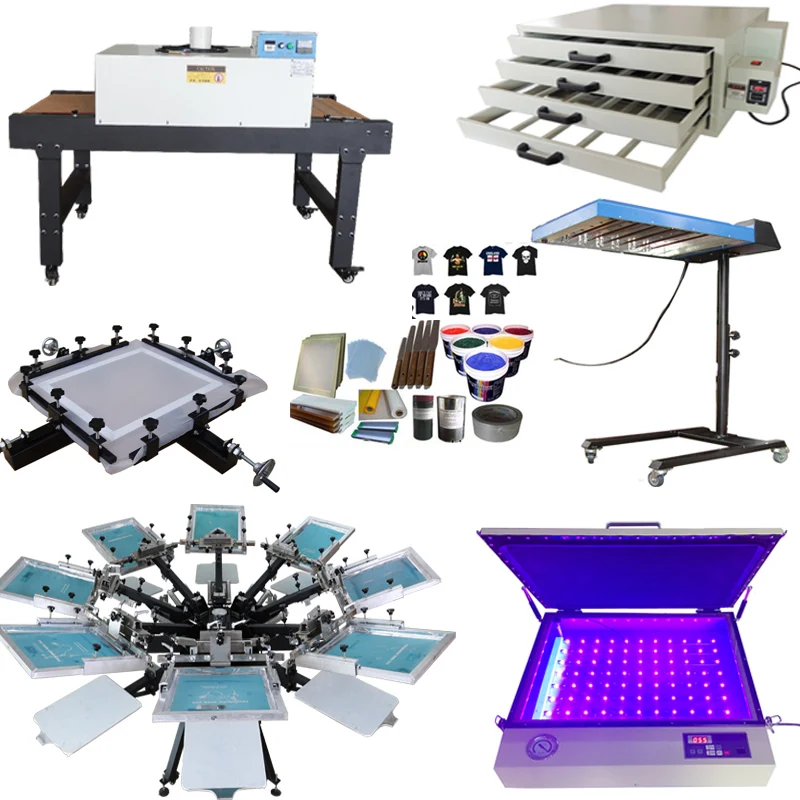 Carousel 8 color 8 station silk screen printing machine kits flat bed screen printing machine with micro registration for bag