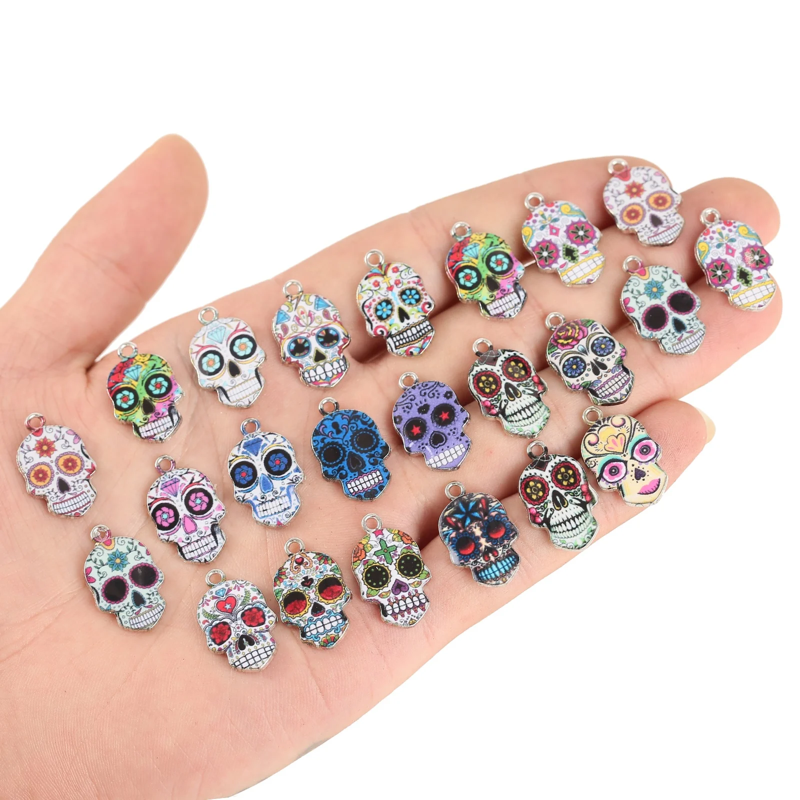 DIY Halloween Printing Alloy Skull Enamel Charms Pendant DIY For Handmade Earring Necklace Jewelry Making Accessories Charms