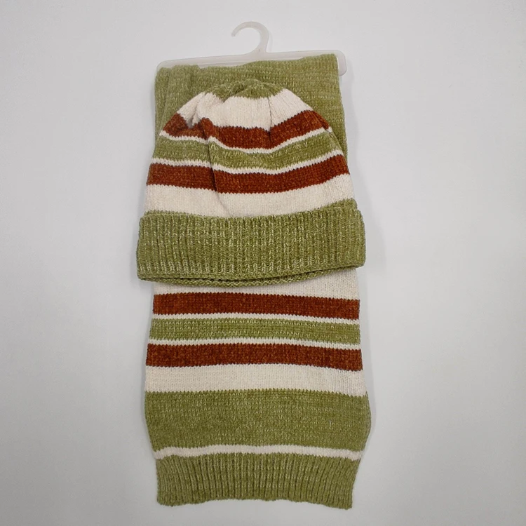 yarn dyed tip hat and scarf set neckerchief jacquard knitted hat stripe cotton neckerchief neckerchief scout custom