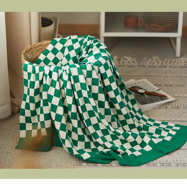 Winter Checkerboard Vintage Design Cashmere Touched Super Soft Thick Warming Knitted Blanket Cover Blanket