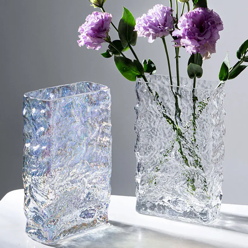 Nordic Style Hot Ins Wind Desktop Decoration Transparent Glass Vase Glacier Hammered Ice Cube Vase