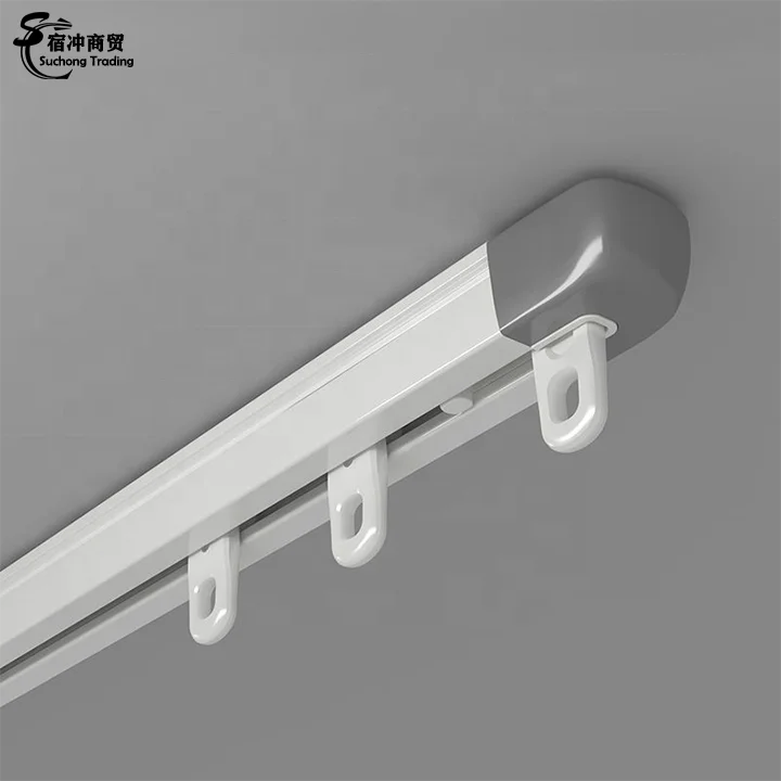 Home Advanced Grey Plastic Extendable Ceiling Mounted Curtain Rod Poles Holder Rails Track With Runner Rollers