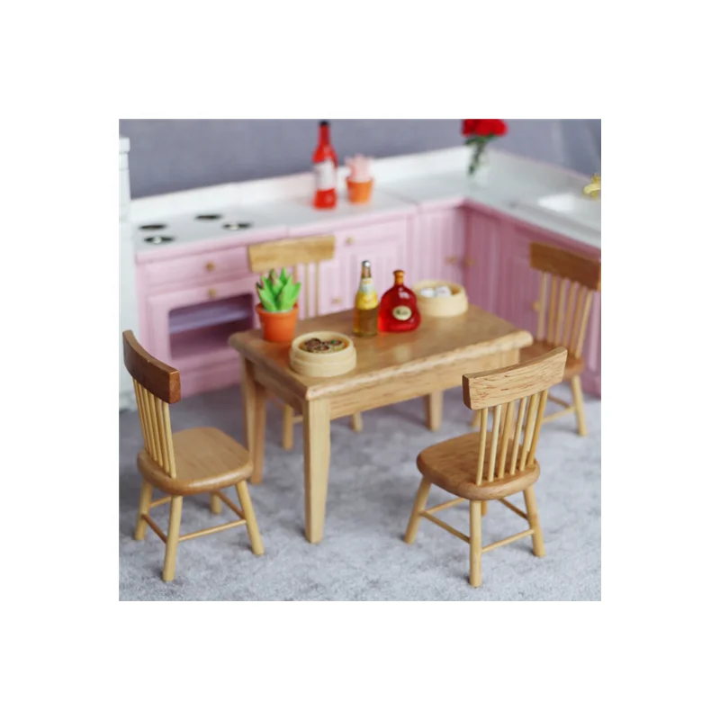 1:12 Dollhouse  Miniature Dinning Mini Table  Chairs Sets wooden Doll house Furniture