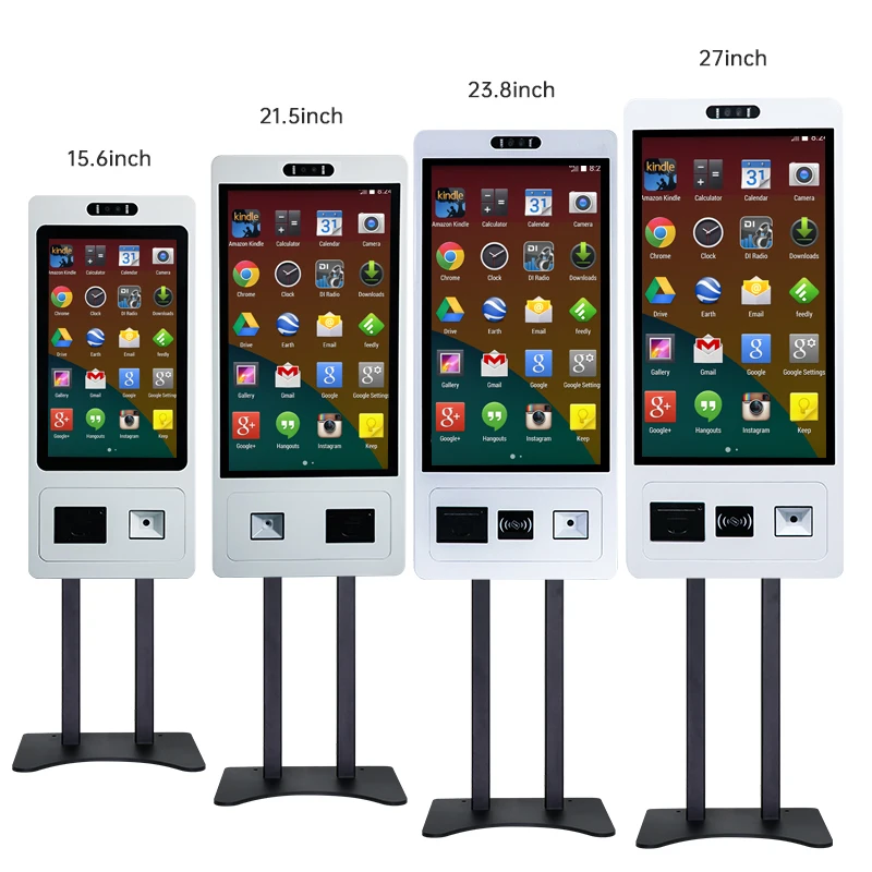 TouchWo 15 21.5 24 27 inch VESA wall mount electronic totem self-service order kiosk touch all in one pc with card reader POS
