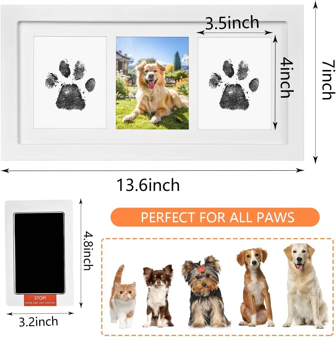 white wood  dog picture frame paw print kit clay pet memorial gift for dog lovers