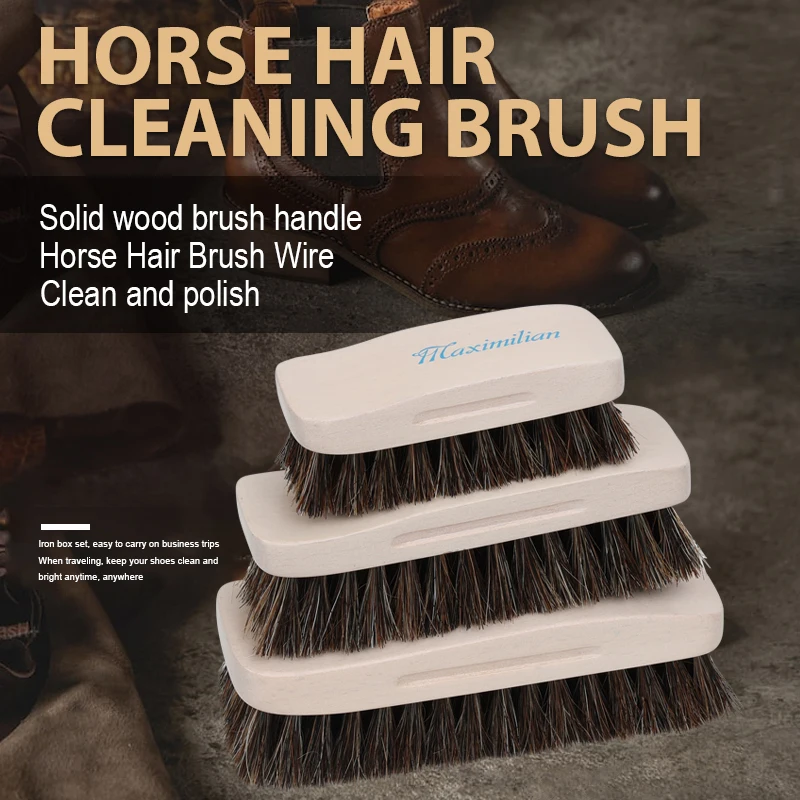 Factory Wholesale Custom Logo Wood Sneaker Shoe Cleaning Brush Horse Hair Wooden brush for Leather Shoe