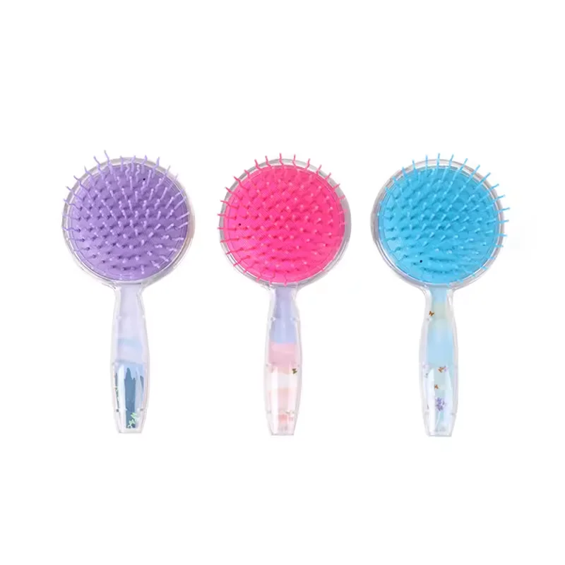 New Design Cartoon Children Glitter Floral Design Paddle Hair Brush Round Fancy Styling Hair Brush