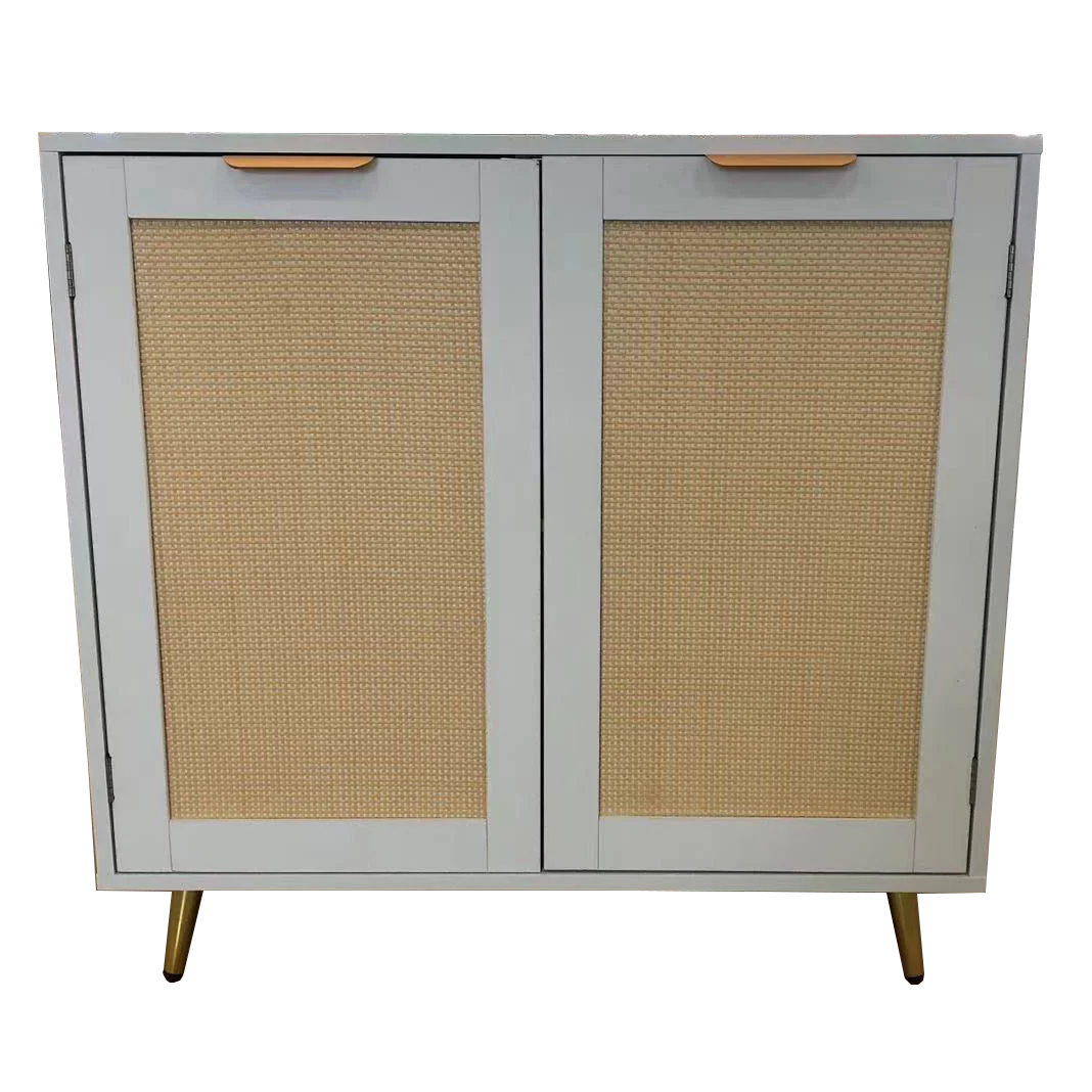 Storage Cabinet with  Rattan Decor Doors, Accent Cabinet with Solid Wood Feet Sideboard Cabinet for Hallway