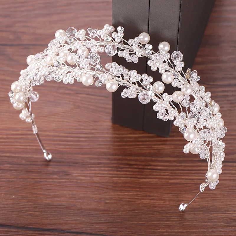 Factory Customized High Quality Pearl Princess Tiara Wedding Crystal Headband Bridal Hair Jewelry
