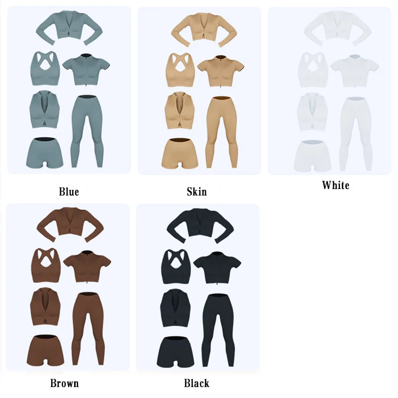 New Arrival Fitness Clothing Leggings Gym Fitness Sets Activewear 6 Piece Set Workout Women Ribbed Seamless Yoga Sets For Women