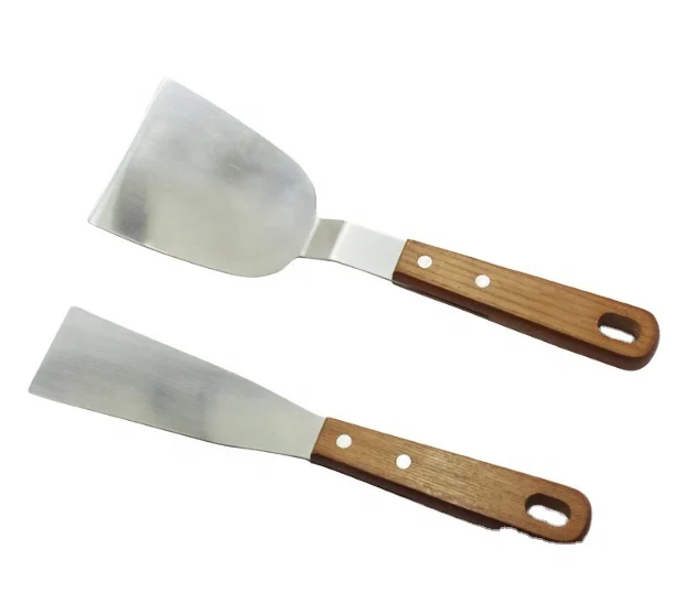 Набор из 2 предметов, скребок и лопатка для барбекю из нержавеющей стали, ручка из Букового дерева, в упаковке с карточкой и полипропиленовым пакетом
