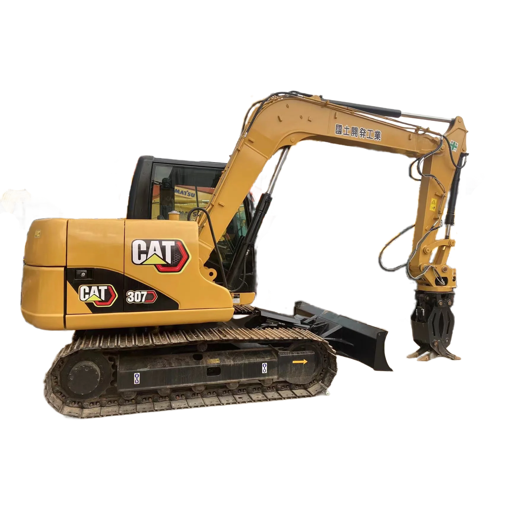 second hand affordable caterpillar 307 mini excavator with hydraulic grapple for forestry industry