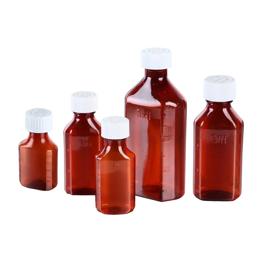Child Resistant Plastic Oval Amber Bottles with Screw Cap 0.5oz 1oz 2oz 3oz 4oz 6oz 8oz 12oz 16oz