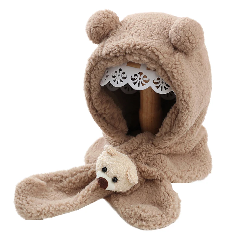 3pcs baby hat hat and scarf all-in-one bear winter warmth cute hats for men and women