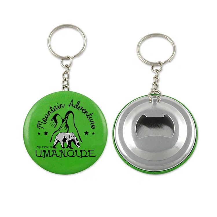 Customized DIY Metal Keychains round Brass Zinc Alloy Beer Bottle Opener Light Keychain with UV Printed Digital Button