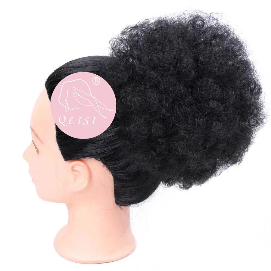 8 Inch Hair Bun Afro Kinky Curly Drawstring short Hair Pieces Bun clip Chignon Afro