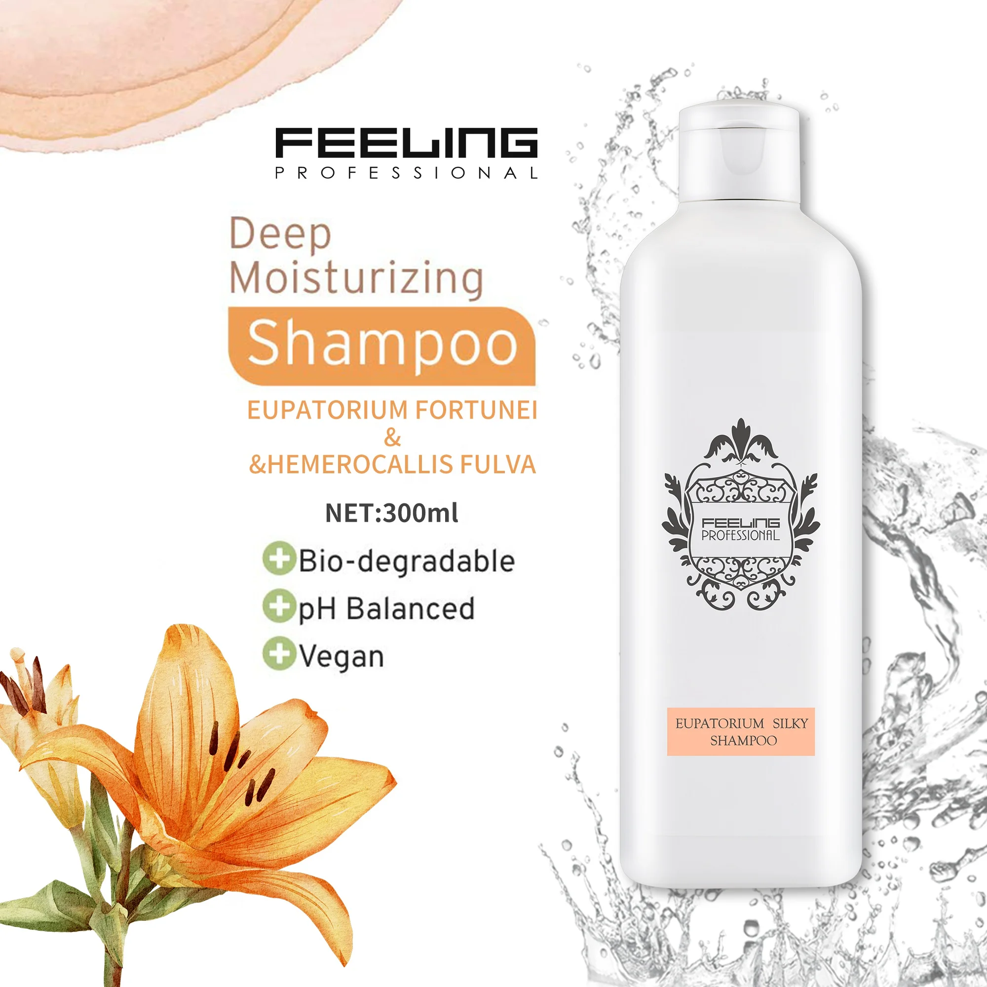Feeling Pro-Hair Eupatorium Silky Shampoo 300ml Extract Trehalose Succinic Acid Silicon Free Cruelty Free Damaged Hair