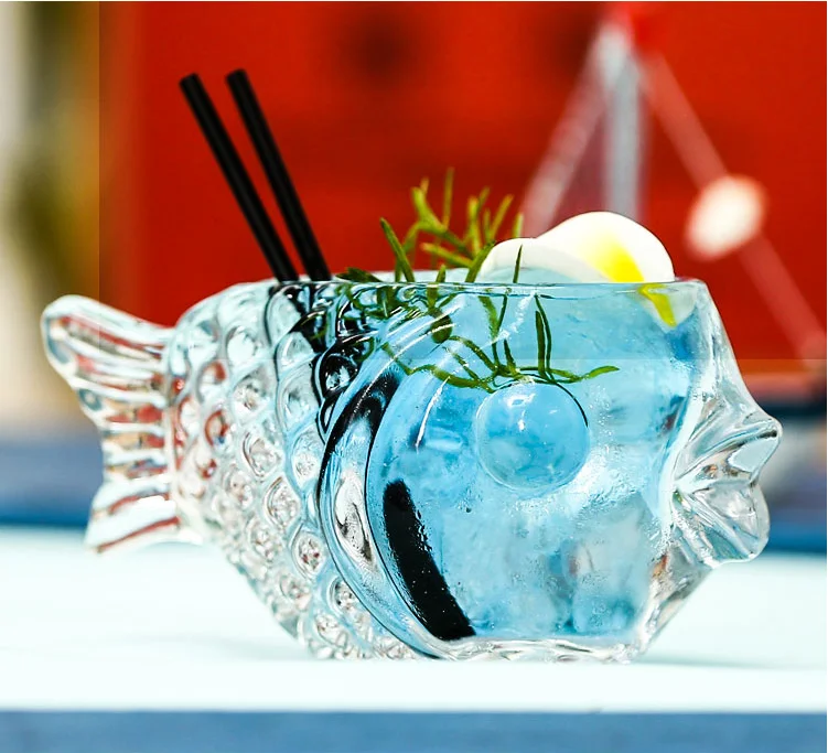Creative Cocktail Glasses 3D Transparent Fish Shape Bar Cocktail Glass Party Thick Heavy Lovely Wine Glasses Smoothies Bowl Cup
