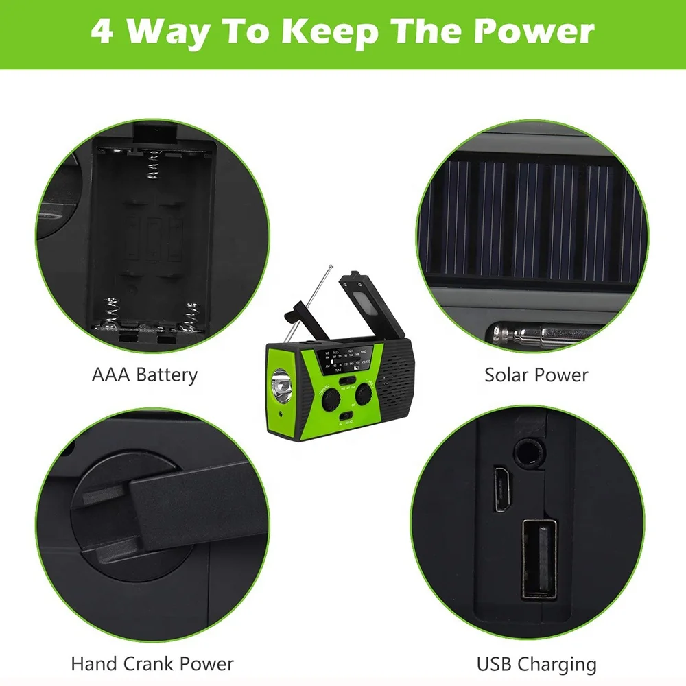 Высококачественный аварийный радиоприемник на солнечной батарее, 2000 мАч, AM/FM/NOAA, Метеорологический радиоприемник с лампой для чтения, Аварийная сигнализация