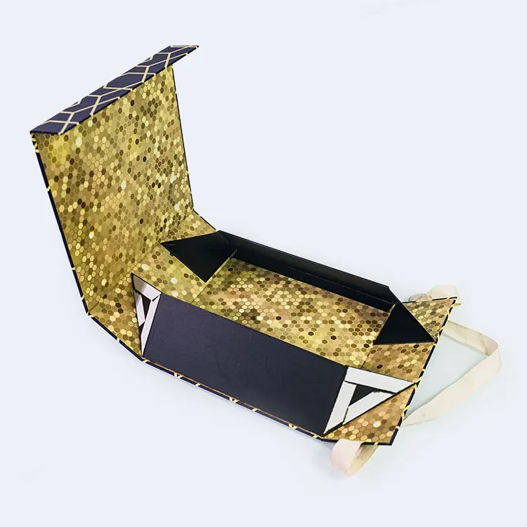 Flat Pack Folding Cardboard Paper Eid Package Box Ribbon Closures Book Shaped Foldable Mystery Gift Magnet Packaging Box For Eid