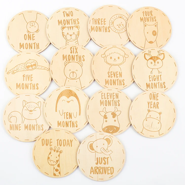 Custom Wooden Greeting Boy Girls Baby Announcement Card Birth Milestone Cards Wood with Colorful Acrylic Alphabet ABC Letter