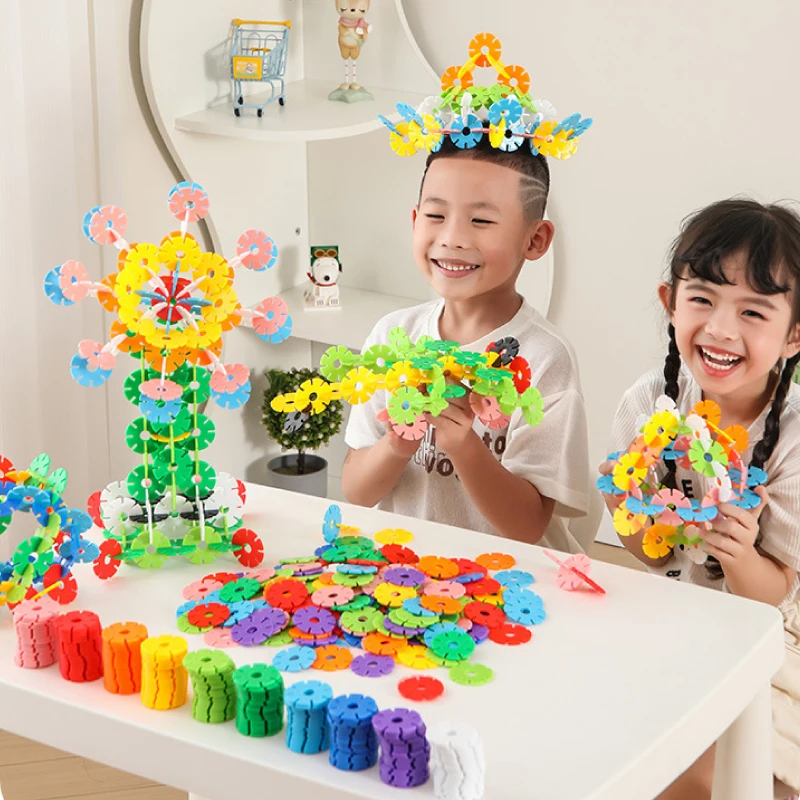 1500 Pcs Plastic Pp Kids Assembly Construction Toy Early Educational Snowflake Building Block Sets Toys For Toddler Boys & Girls