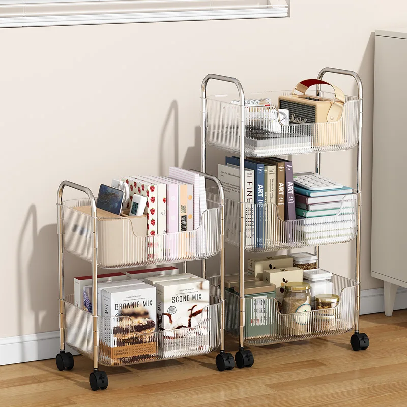 Multi-Layer Movable Storage Rack Plastic Kitchen and Bathroom Fruit Vegetable Trolley for Stroller and Desk Storage