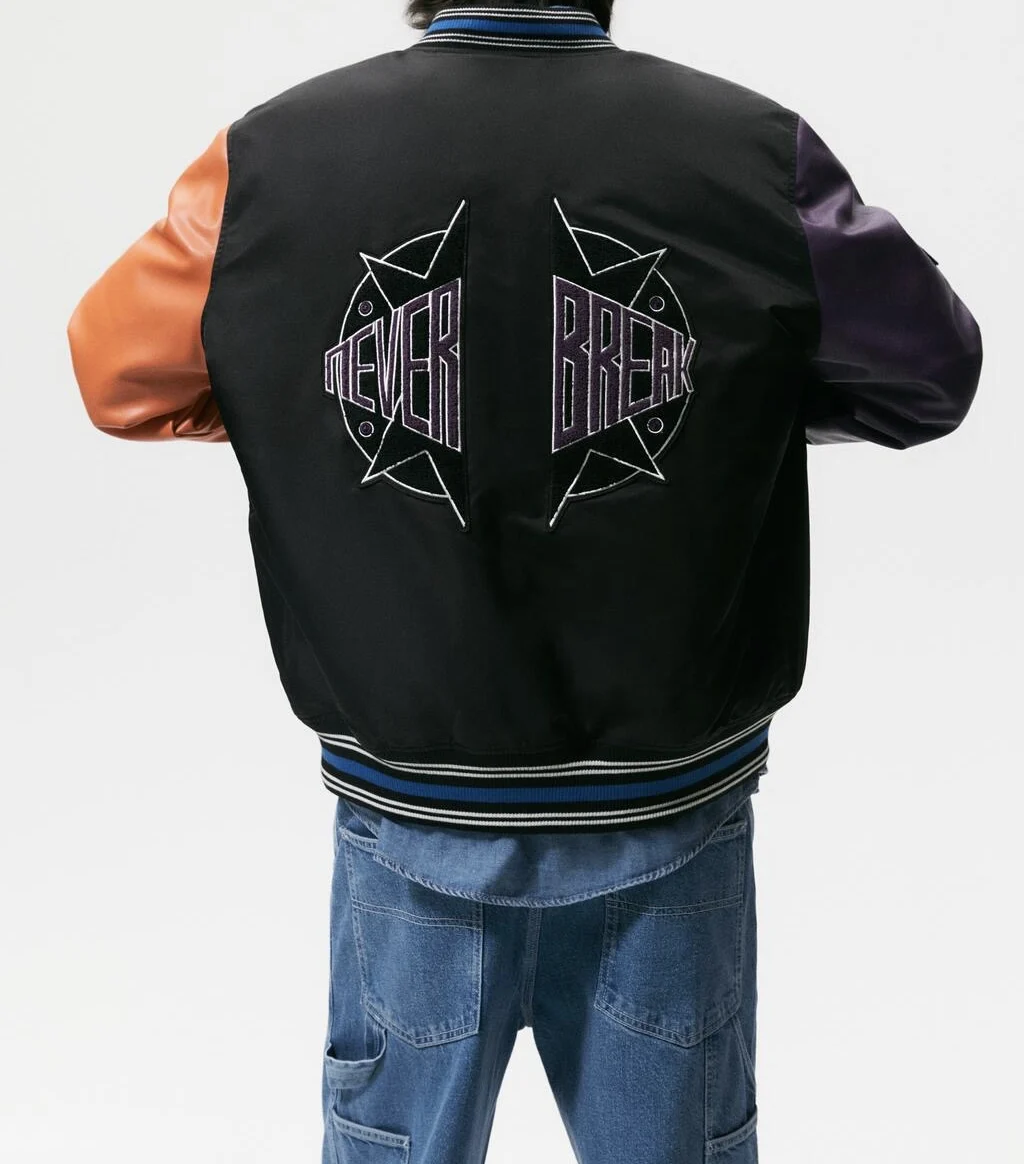 Luxury custom design chenille patch logo nylon fabric leatherman varsity jackets fashion men nasa bomber jacket