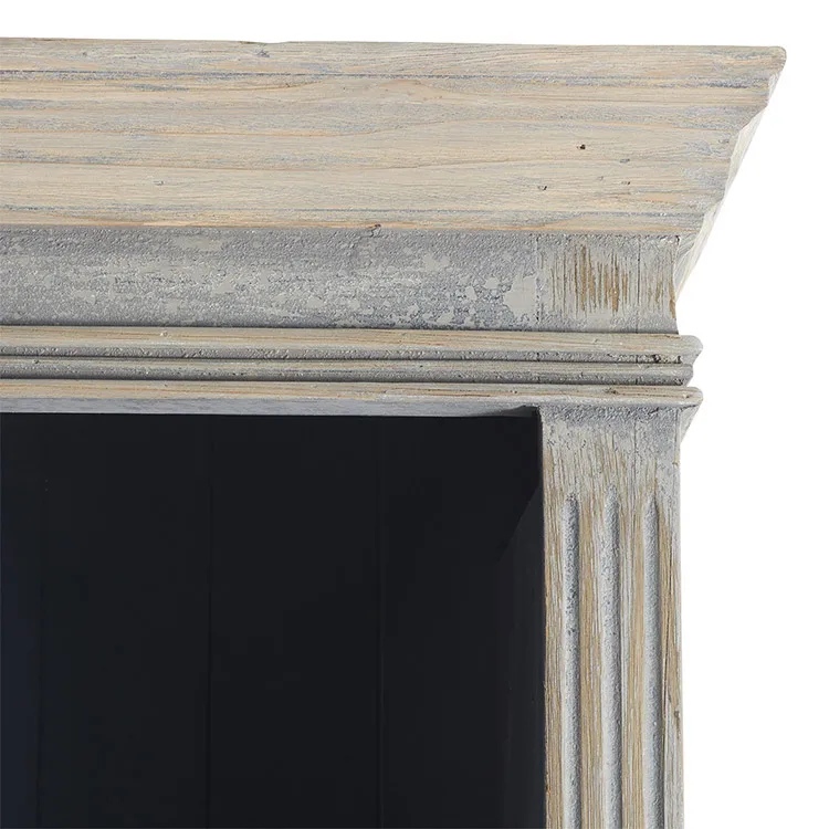 Norwegian Rustic Style Living Room Furniture Dark Blue Recycled Pine Wood Showcase Antique Wooden Display Cabinet