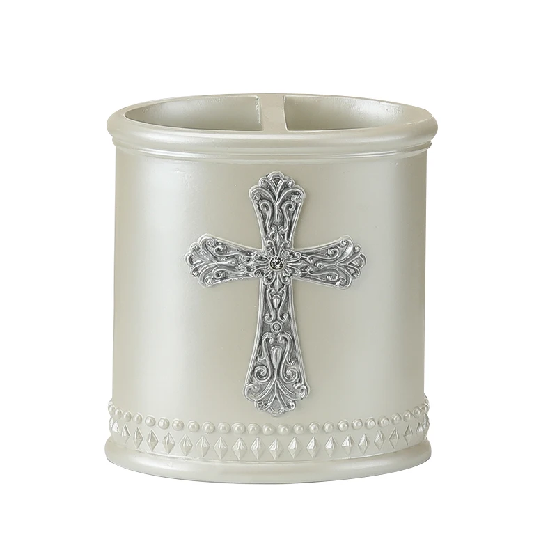 Custom Design Resin Bathroom Set Lotion Dispenser Soap Dish Bathroom Accessories Set White Cross Resin Bathroom Accessories