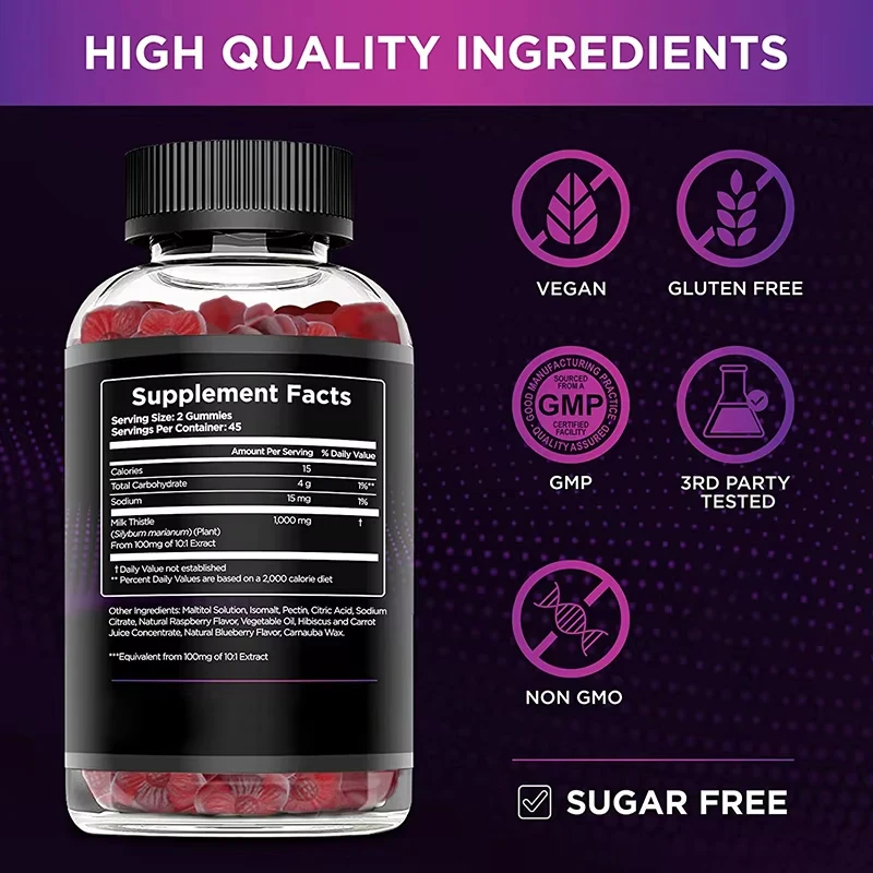 OEM/ODM milk thistle gummies Pectin organic milk thistle extract supplements herbal for liver health bone joint support