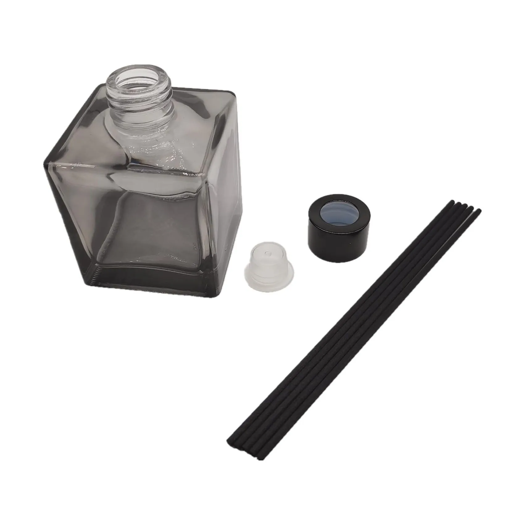 Essential Oils Reed Sticks Home Fragrance 1.7oz Empty Reed Diffuser Jar Square Glass Diffuser Bottles with Silver Caps