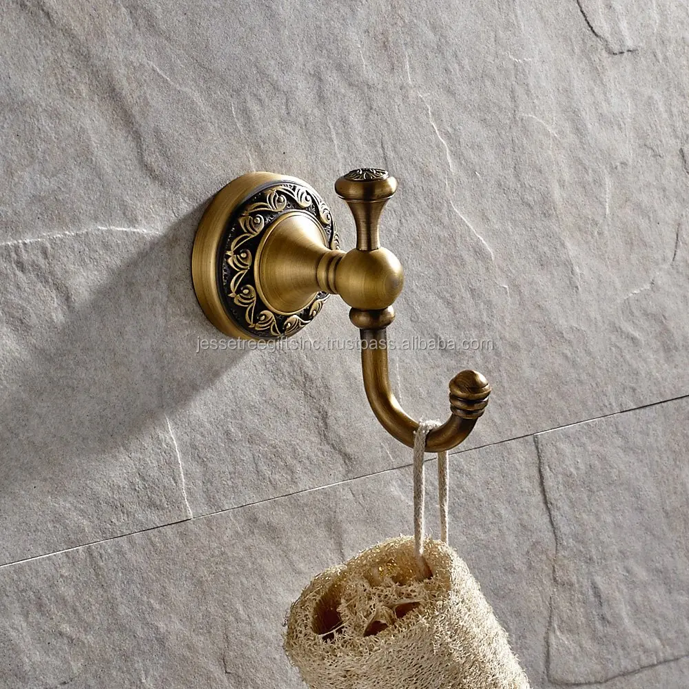 Stylish Metal Single Towel Wall Mounted Hook With Antique Brass Finishing Round Base Modern Design for Organization